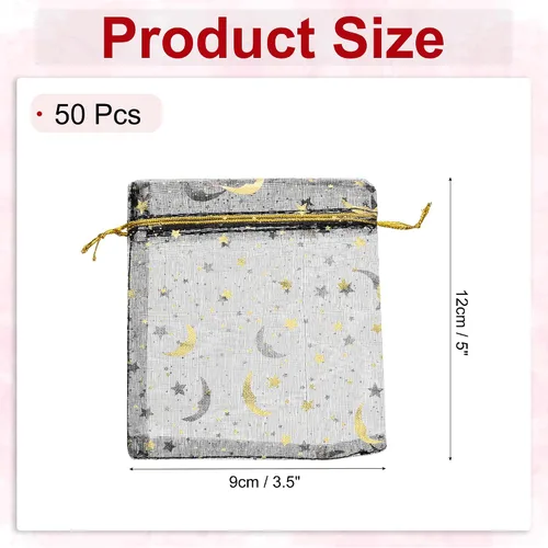Miniatura 2 de MECCANIXITY Bolsa de organza de 3.5 x 5 pulgadas, bolsas de malla transparente de luna y estrella, bolsas de regalo con cordón, bolsa de regalo