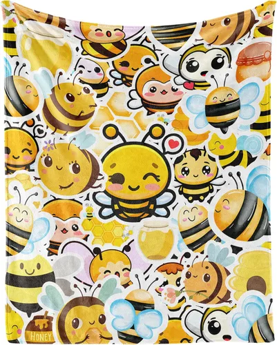 Miniatura 9 de Manta de abeja para niños, suave, mullida y acogedora, 30 x 40 pulgadas, manta de regazo para sofá, oficina, color negro, lindas mantas cálidas