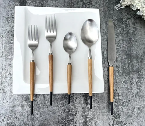 Miniatura 6 de Cubiertos de mango de material natural, cuchillo y servidor de acero inoxidable 18/0, cubiertos de cubiertos para comer