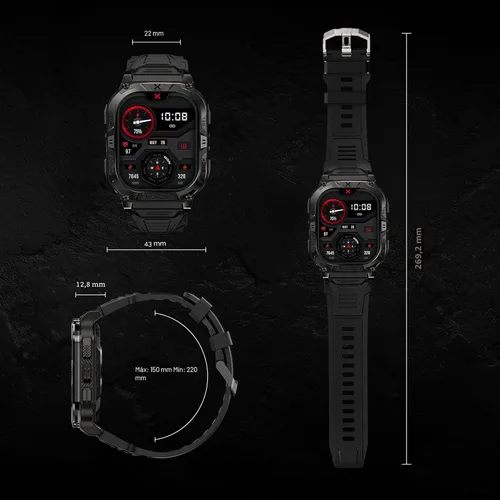 Miniatura 5 de Reloj inteligente CARBINOX Blaze con GPS – Rastreadores de fitness resistentes, impermeable IP69K, más de 170 modos deportivos, vidrio Gorilla