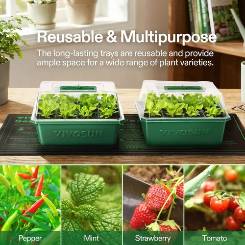Miniatura 5 de VIVOSUN Paquete de 6 bandejas de inicio de semillas con tapete térmico de plántulas de 10 x 20.75 pulgadas, controlador de temperatura de pantalla
