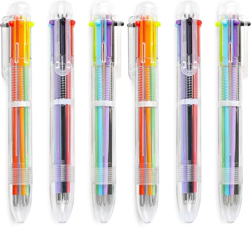 Miniatura 8 de Hutou Paquete de 4 bolígrafos multicolores 6 en 1 de 0.020 in, 6 colores, retráctiles, para niños, recuerdos de fiesta