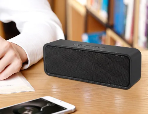 Miniatura 7 de Altavoz Bluetooth inalámbrico con ranura para tarjeta AUX/USB/TF, altavoz estéreo portátil para exteriores con audio HD, graves mejorados, Negro