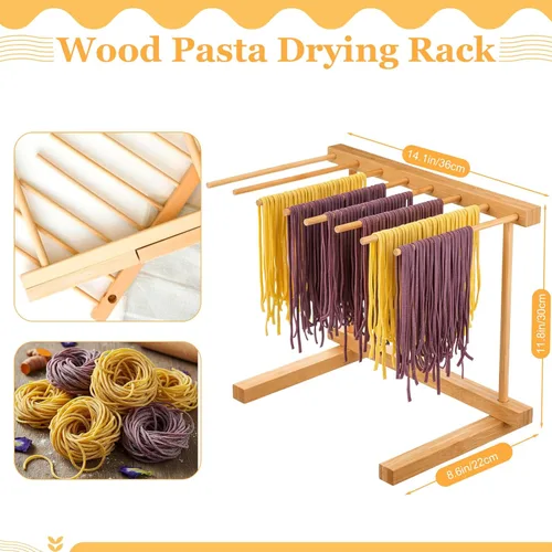 Miniatura 3 de Hushee Juego de 8 Piezas de Máquina para Hacer Pasta Incluyendo Máquina para Hacer Fideos de Acero Inoxidable Estante de Secado de Pasta de Madera