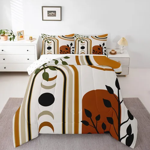 Miniatura 6 de Juego de edredón bohemio para niños, tamaño individual, juego de ropa de cama geométrica de hojas de sol, luna y plantas, decoración de habitación
