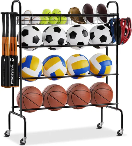 Miniatura 12 de VEVOR Rolling Sports Ball Storage Cart, Lockable Basketball Cage with Double Lids, Sport Equipment Holder Organizer for Indoor Outdoor, Steel