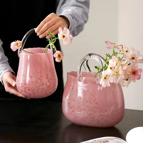 Miniatura 2 de Bolsa de mano, jarrón de cristal, pecera, sala de estar, arreglo floral, cesta de adorno decorativo soplado a mano, florero transparente, jarrones