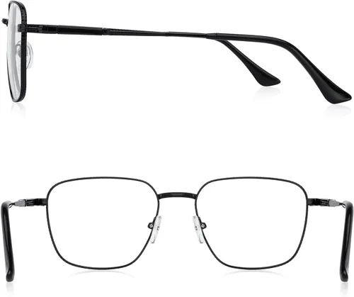 Miniatura 3 de Gafas de lectura cuadradas clásicas para hombres y mujeres, bloqueo de luz, lectura de computadora, bisagra de resorte, marco de metal, patas