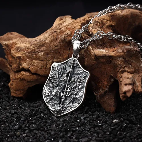 Miniatura 3 de Aniu Collar de plata de ley S925, San Miguel, San Cristóbal, San Benito, San Juda, Crucifijo de Jesús, San Uriel, Arcángel Rafael, San Patricio, San