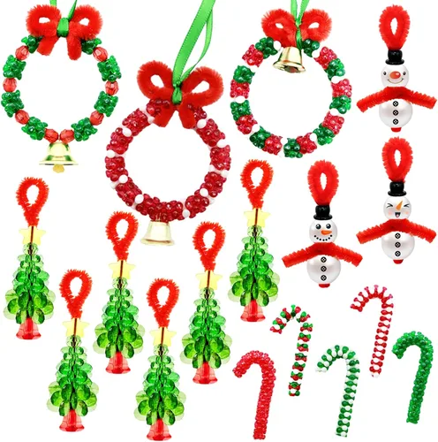 AouEtnay - 36 piezas de kits de adornos navideños con cuentas para manualidades navideñas para niños y adultos, cuentas navideñas DIY con tres