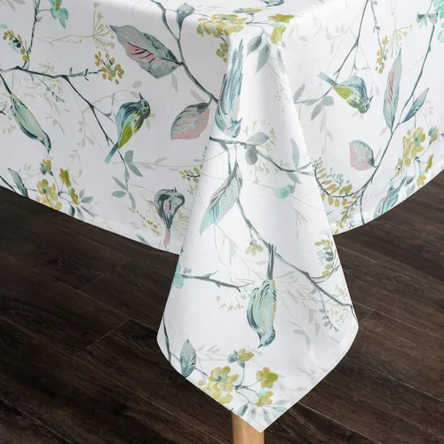 Miniatura 13 de VOGOL Mantel rectangular de lino lavable, resistente a las manchas y a las arrugas, estampado floral y de pájaros, mesa decorativa para mesa