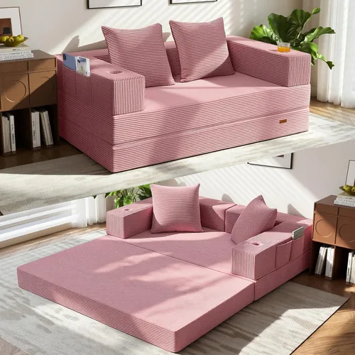 Miniatura 18 de COMAX Sofá cama futón, sofá cama convertible 4 en 1, sofás deshuesados para sala de estar, sofá biplaza plegable pequeño plegable que ahorra Gris
