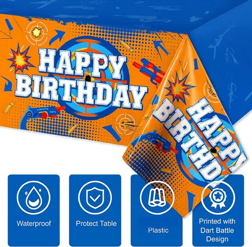Miniatura 3 de Tatuo Mantel rectangular de plástico con temática de batalla de dardos, 3 piezas, con temática de juego de pistola, suministros para fiesta
