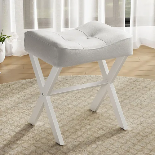 Miniatura 17 de Memobarco Taburete Silla de Tocador de 18 Pulgadas, Banco de Tocador con Patas en X de Metal, Taburete Otomán de Acento con Tela Bouclé Transpirable
