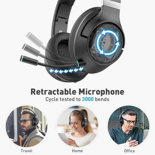 Miniatura 8 de H300 Auriculares inalámbricos Bluetooth con micrófono, auriculares sobre la oreja con dongle USB y función de silenciar, micrófono retráctil