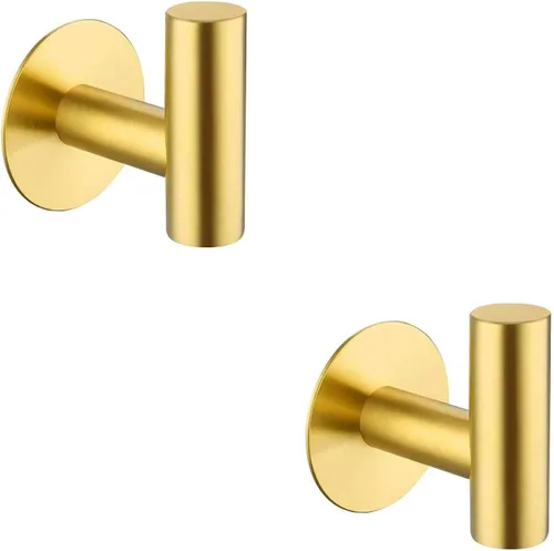 Modket Paquete de 2 ganchos para toallas de baño de oro cepillado, soporte adhesivo resistente, ganchos de montaje adhesivo de acero inoxidable 304
