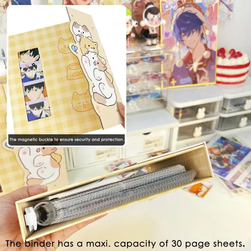 Miniatura 4 de A5 Carpeta de tarjetas fotográficas Kpop con 30 páginas de 4 bolsillos y un divisor, lindo álbum de 120 bolsillos con 6 anillas, ajuste perfecto