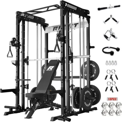 Miniatura 10 de RitFit Máquina M1 Pro Smith con sistema de cruce de cables, jaula multifunción para sentadillas para gimnasio en casa, rack de energía y paquetes