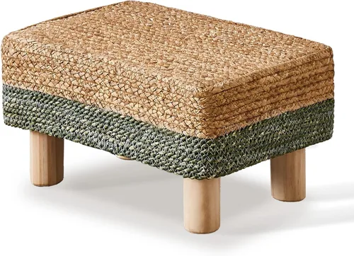 Miniatura 17 de Wimarsbon Reposapiés Otomano de Hierba Marina Natural Rectangular Reposapiés Puf Otomanos con Patas de Madera Tejido a Mano Taburete Escalón