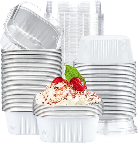 Miniatura 11 de EUSOAR - Moldes para pastel con tapas, 50 unidades de 300 ml/10 oz, moldes cuadrados desechables para cupcakes, recipientes de papel de aluminio