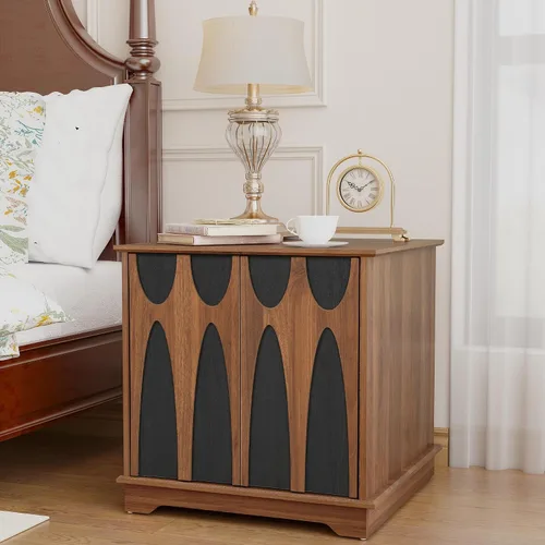 Miniatura 9 de Bifins - Mesa auxiliar grande de 24 pulgadas cuadrada con almacenamiento, mesa lateral de sofá de mediados de siglo moderno con 2 puertas y estante
