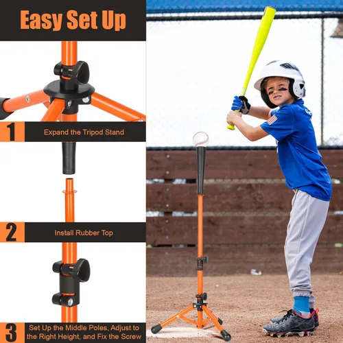 Miniatura 5 de Storgem Baseball and Softball Tee,Batting Tee for Kids,Baseball Tees for Hitting,T Ball Training Stand,Easy Height Adjustment Naranja