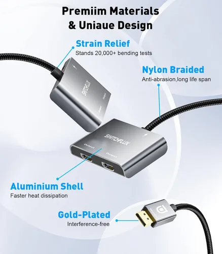 Miniatura 7 de Adaptador DisplayPort a HDMI dual [4K @60Hz] Divisor DP a HDMI, pantalla extendida de 1 en 2 salidas, convertidor de fuente macho DP para monitores