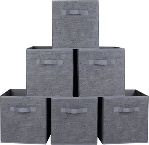 ShellKingdom Cubos de almacenamiento de tela plegables y cajón organizador de tela para armario y juguetes, paquete de 6 unidades (gris oscuro con
