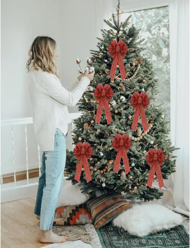 Miniatura 4 de Meseey 2 lazos grandes de Navidad rojos y verdes de 16 x 8 pulgadas para coronas doradas para envolver regalos, decoración del árbol, puerta