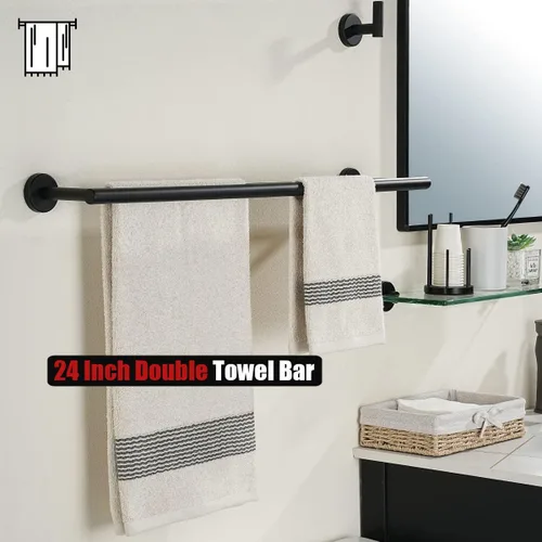 Miniatura 4 de JQK - Toallero doble de 27 pulgadas, negro mate, longitud útil de 24 pulgadas, toallero de baño de acero inoxidable 304 de 0.8 mm de espesor