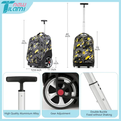Miniatura 38 de NEW TILAMI Mochila con ruedas de 19 pulgadas con bolsa de almuerzo para niñas y niños, mochila para laptop con ruedas, bolsa de mano duradera