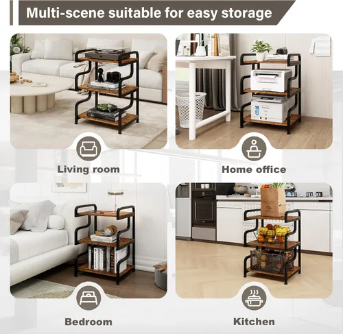 Miniatura 7 de Natwind - Soporte de impresora de 3 niveles con ruedas, carrito de almacenamiento móvil, estante de pie multiusos para reproductor multimedia