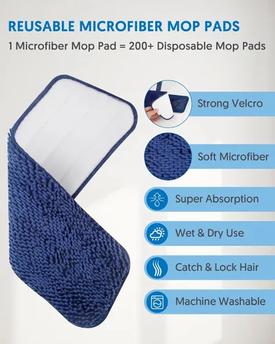Miniatura 3 de Trapeadores de Microfibra para Limpieza de Pisos - BPAWA Trapeador Plano para Piso Uso Húmedo y Seco para Pisos de Madera Dura Laminado Madera