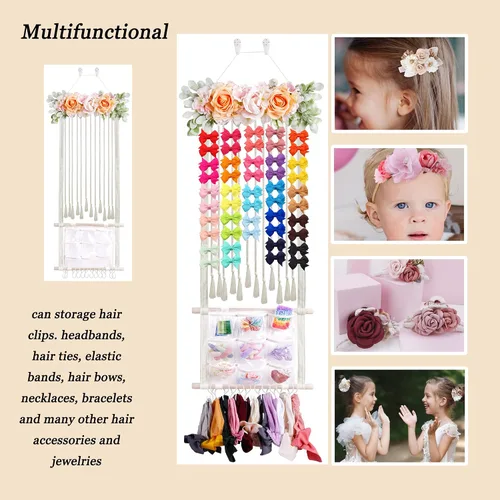 Miniatura 3 de Cinta para la cabeza/lazo para el pelo para niñas, organizador de lazos para el pelo de flores, decoración elegante para colgar en la pared, regalo