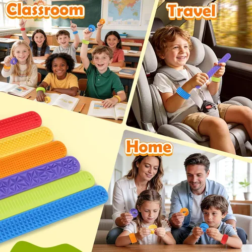 Miniatura 3 de Juguetes sensoriales antiestrés para niños: pulseras de silicona texturizada, paquete de 6, alivio del estrés para autismo, TDAH, juguetes