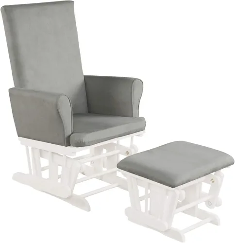 Costzon Juego de cojín mecedor y otomano para bebé, muebles de madera para bebé, para siestas, lactancia, lectura, deslizador tapizado y silla Gris