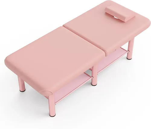 Miniatura 9 de pouseayar Mesa de masaje estacionaria rosa cama plegable con respaldo y espacio de almacenamiento para mesa de tratamiento, mesa de terapia física