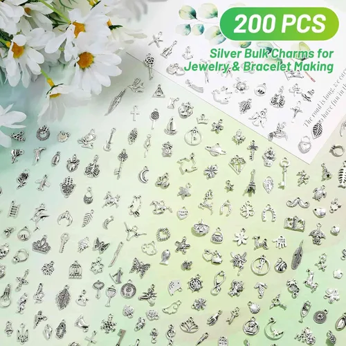 Miniatura 3 de Acejoz 200 piezas de dijes de plata para hacer joyas y pulseras, al por mayor lotes surtidos de dijes tibetanos mixtos para pendientes, para hacer
