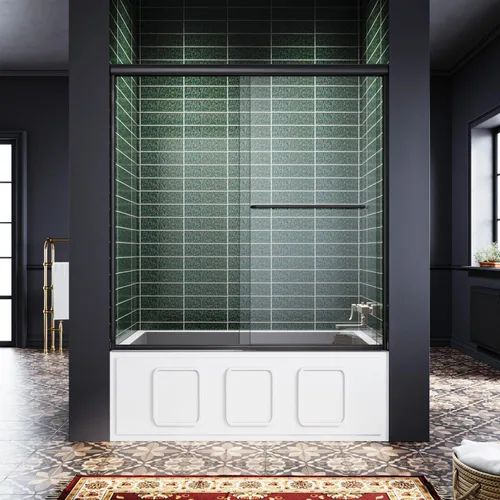 Miniatura 11 de ELEGANT 58.5-60 pulgadas de ancho x 57 3/8 pulgadas de alto, puertas corredizas de vidrio para bañera, puerta de ducha semi-sin marco con vidrio