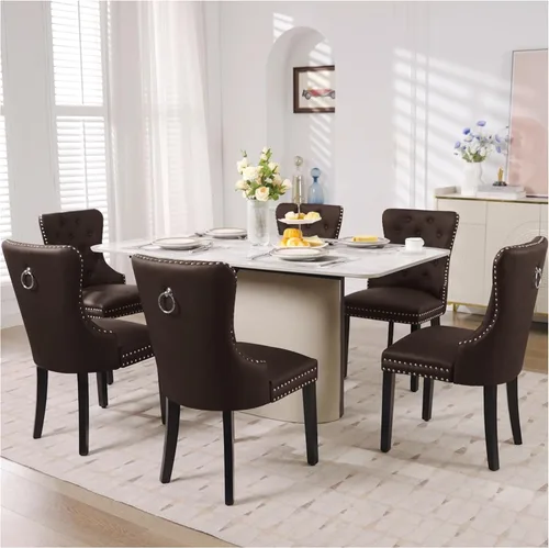 Miniatura 2 de adochr Juego de 2 sillas de comedor de terciopelo, sillas de comedor tapizadas acolchadas con anillo de tracción y patas de acero inoxidable, beige