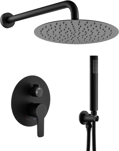 Juego de grifo de ducha negro mate, sistema de ducha de lluvia que contiene cabezal de ducha de lluvia de 10 pulgadas con mano, juego de accesorios