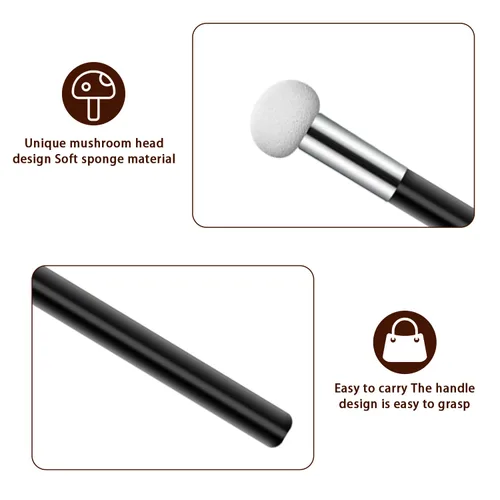 Miniatura 7 de 6 piezas de esponja de base para polvo, esponja de maquillaje con mango, esponjas de maquillaje de hongos, esponja correctora, cepillo de Negro