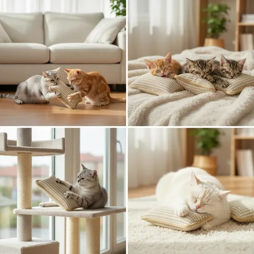 Miniatura 6 de Juguete interactivo para masticar hierba gatera, almohada de sisal para gatos, tejido natural, con hierba gatera orgánica de 6000 mg, rascador