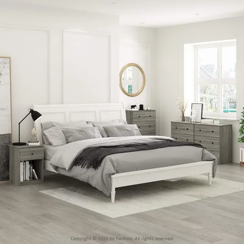 Miniatura 4 de Furinno 219153GYW Lucca - Mesita de noche, paquete de 2, roble francés gris gris roble francés