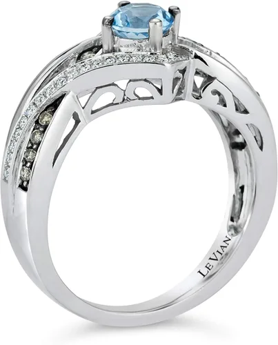 Miniatura 4 de LeVian Anillo de oro blanco de 14 quilates topacio azul y blanco de 14 quilates diamante de color blanco y chocolate talla 7