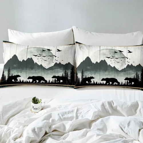 Miniatura 5 de Juego de ropa de cama de oso rústico tamaño individual para mujeres adultas, funda de edredón con estampado de oso salvaje y animales salvajes
