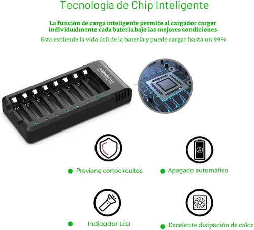 Miniatura 6 de POWEROWL Baterías AA recargables con cargador, paquete de 8 baterías de alta capacidad de 2800 mAh de baja autodescarga Ni-MH doble A con cargador