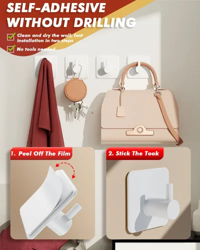 Miniatura 3 de Auxmir Ganchos adhesivos resistentes de 22 libras (máx.), paquete de 5 toalleros autoadhesivos sin daños, acero inoxidable para abrigo, impermeable