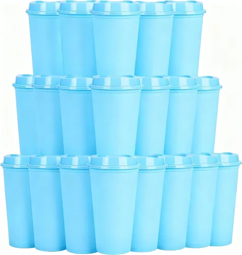 Miniatura 10 de Paquete de 20 tazas de café reutilizables con tapas, vasos de plástico de 16 onzas, taza de viaje para café helado para adultos y mujeres, bebidas
