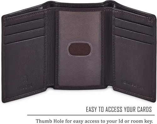 Miniatura 3 de Cartera de piel auténtica con triple pliegue para hombre, bolsillo frontal delgado, tarjeta de bloqueo RFID